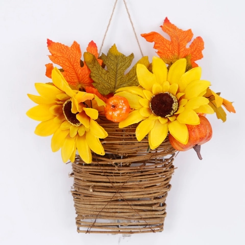 Cesto di Fiori da Parete Intrecciato a Mano in Vite Con Telaio in Ferro per Giorno del Ringraziamento Autunno Casa