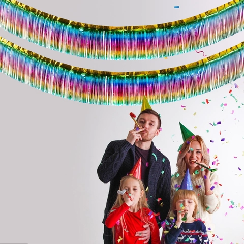 Tenda a Frange in Lamina Metallica Arcobaleno Ghirlanda Stelle Filanti Decorazione Sfondo Festa Compleanno Laurea Festiva