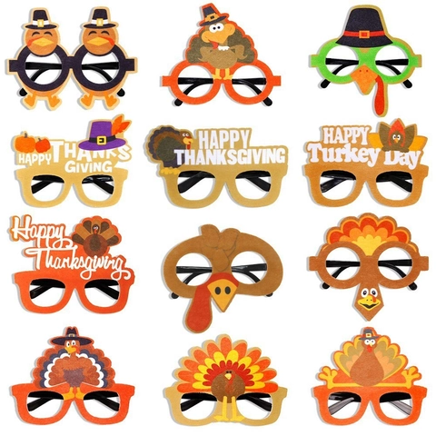 Thanksgiving Party Glasses Turkey Pumpkin Felt Plastic Funny Eyeglasses Photo Props Holiday Celebration Kids Adults Decoration