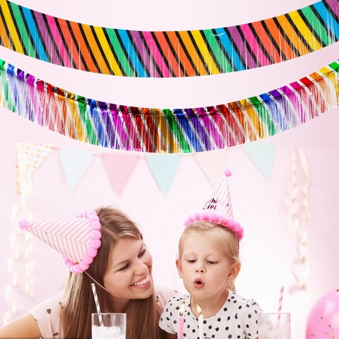Regenbogen Folien Fransenvorhang Metallisch Tinsel Girlande Party Deko Geburtstag Hochzeit Halloween Festlicher Hintergrund