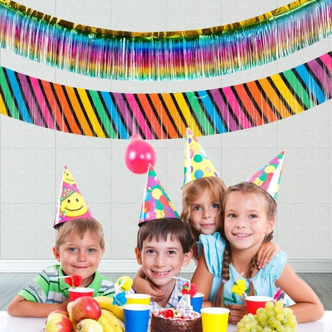 Regenbogenverlauf Folien Fransenvorhang Metallisch PET Hintergrund Party Geburtstag Dekoration Feier Girlande Banner Streamer