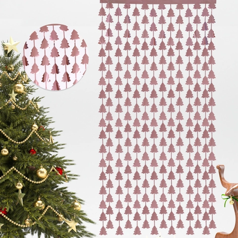 Cortina de Oropel de Flecos de Papel Metálico con Forma de Árbol de Navidad Decoración de Fiesta Fondo de Puerta PET Banner Adorno