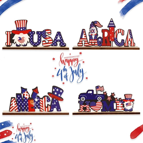 Patriotisches Holz Unabhängigkeitstag Schreibtisch Ornament Stars And Stripes USA America Home Zwerg Tischdekoration Fourth Of July Feiertag Deko