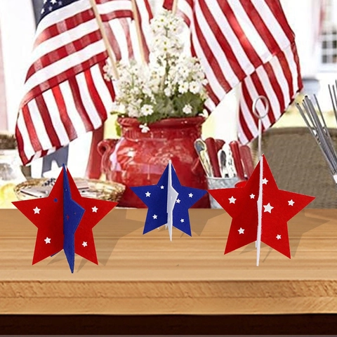Décorations Patriotiques Jour Indépendance Étoiles en Feutre 3D Rouge Blanc Bleu Pentagramme de Table