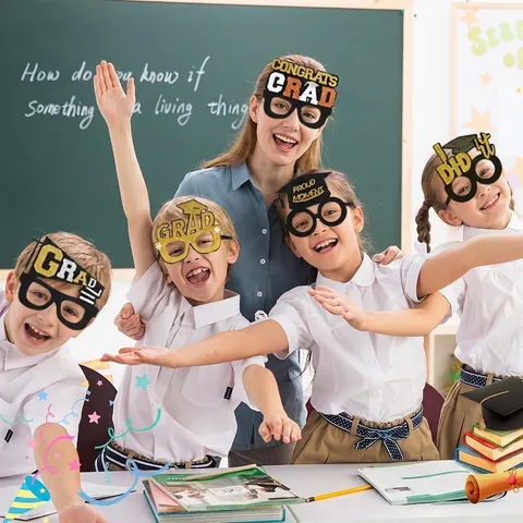 Graduation Party Glasses Felt Plastic Glitter Mortarboard Congratulations Grad Photo Props For Graduation Ceremony Students