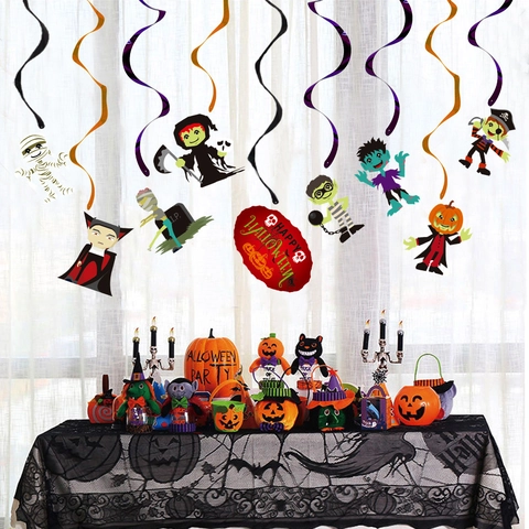 Decorazione a Spirale Sospesa per Festa di Halloween in PVC Vampiro Mummia Zombie Zucca Pendente in Carta per Interni