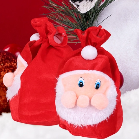 Large Santa Claus Christmas Gift Bag Plush Red Drawstring Candy Bag For Holiday Xmas Party Gift Packaging Decoration