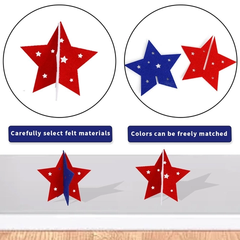 Décorations Patriotiques Jour Indépendance Étoiles en Feutre 3D Rouge Blanc Bleu Pentagramme de Table