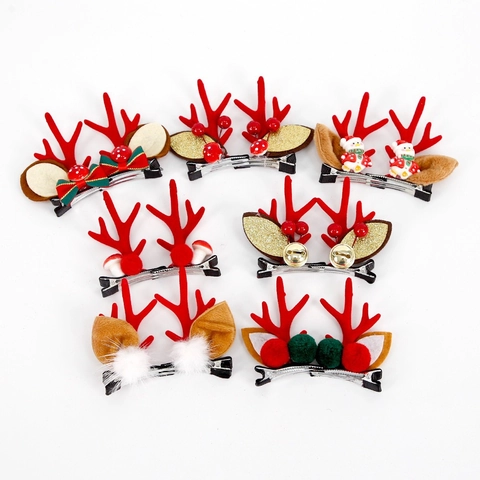 Fermagli per Capelli a Forma di Corna di Renna di Natale per Donna Bambini Rosso Carino Peluche Orecchie di Cervo con Campanellini Fiocchi Fungo Accessori Festa