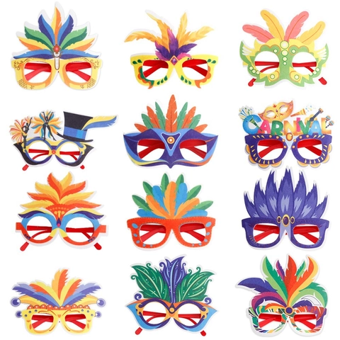 Occhiali da Festa di Carnevale Con Piume Colorate Decorazione per Carnevale Brasiliano Oggetti di Scena per Foto per Adulti Bambini