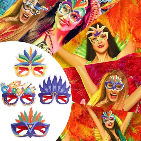 Occhiali da Festa di Carnevale Con Piume Colorate Decorazione per Carnevale Brasiliano Oggetti di Scena per Foto per Adulti Bambini