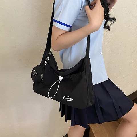 Sac à Épaule Dumpling en Nylon Mode pour Femme Avec Petit Porte-Monnaie Rond Cordon Sac à Bandoulière Décontracté