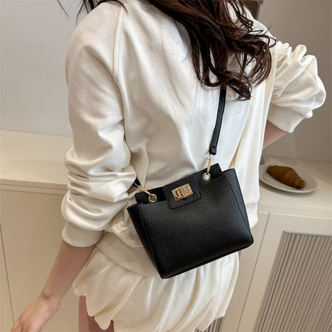 Vintage PU Lychee Pattern Small Square Crossbody Bag Women Fashion Lock Closure Shoulder Bag For Daily Casual Streetwear
