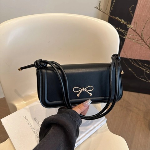 Elegant PU Leather Bowknot Crossbody Bag For Women Fashion Versatile Flap Shoulder Bag Solid Color Casual Handbag For Daily