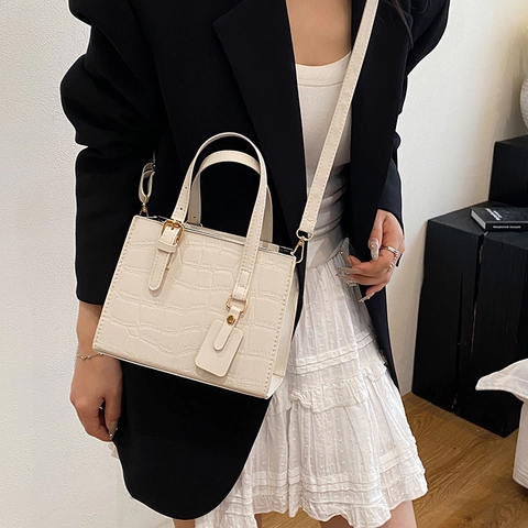 Bolso de Hombro Vintage para Mujer con Patrón de Cocodrilo Bolso Cuadrado Pequeño de Cuero PU con Herrajes Dorados Moda