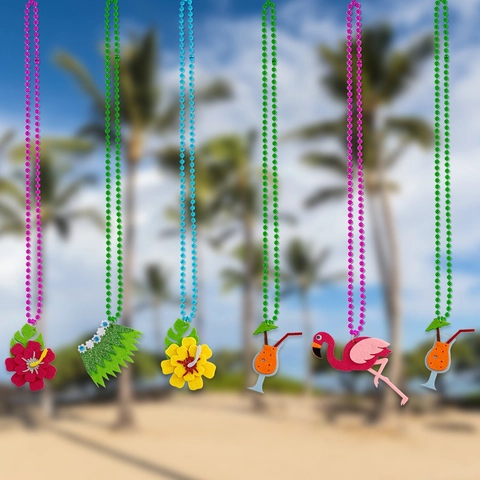 Collana Decorativa per Festa Tropicale Luau Hawaiana Catenina di Perline in Plastica Con Ciondolo in Feltro Fenicottero Ananas per Spiaggia