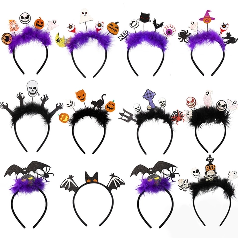 Fascia per Capelli con Piume di Halloween Fantasma Pipistrello Zucca Cerchietto Mascherata Festa Copricapo Novità Decorazione Festiva