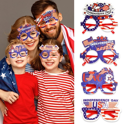 Patriotic USA Independence Day Party Glasses Red White Blue Glitter Eyeglasses Frame For 4th Of July Celebration Prop