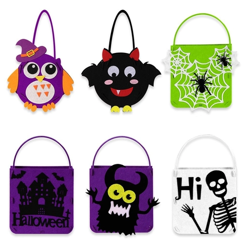 Halloween Cartoon Pumpkin Felt Handbag Kids Party Decor Funny Gift Candy Bag Trick Or Treat Portable Tote Bag Festival Party Favors