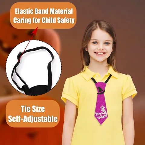 Corbata de Lentejuelas de Halloween para Niños Adultos Mascotas Ajustable Elástica Fieltro con Patrones de Calabaza Calavera Murciélago