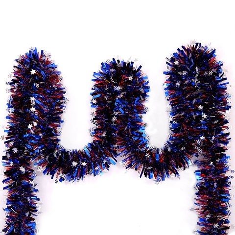 Ghirlanda di Tinsel Patriottica del Giorno dell'Indipendenza Con Stelle Rosso Blu Argento Metallizzato per Decorazione Casa Festa 4 Luglio