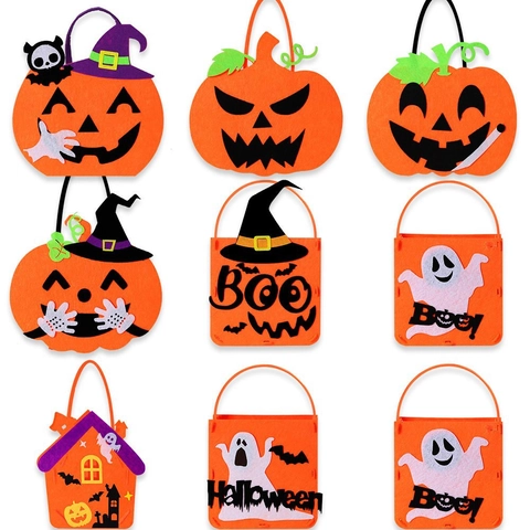 Halloween Cartoon Pumpkin Felt Handbag Kids Party Decor Funny Gift Candy Bag Trick Or Treat Portable Tote Bag Festival Party Favors