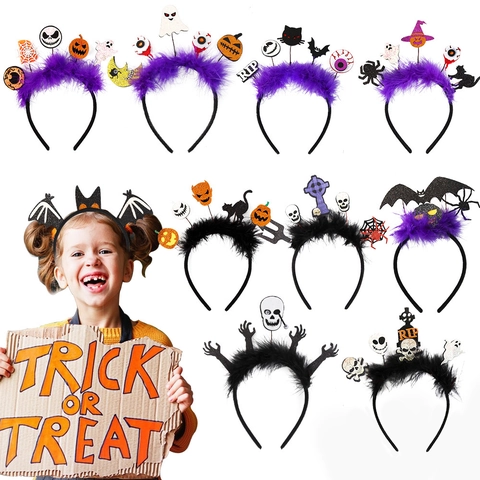 Fascia per Capelli con Piume di Halloween Fantasma Pipistrello Zucca Cerchietto Mascherata Festa Copricapo Novità Decorazione Festiva