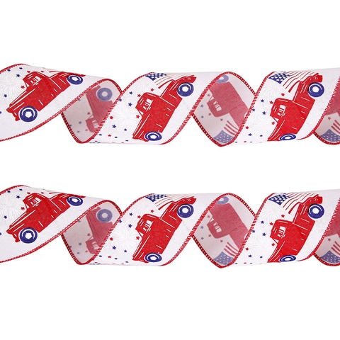 Nastro Decorativo Patriottico Giorno dell'Indipendenza Bordo Cablato Decorazione Festa 4 Luglio Bandiera USA Stelle Camion Rosso