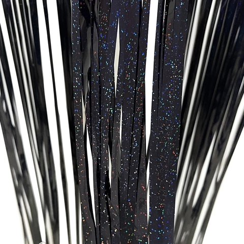 Black Holographic Laser Foil Fringe Curtain Tinsel Backdrop For Birthday Halloween Party Shiny PET Streamer Door Decor