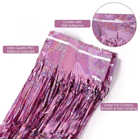Holographic Laser PET Tinsel Fringe Curtain Metallic Background For Wedding Birthday Party Christmas Festival Wall Decoration Props