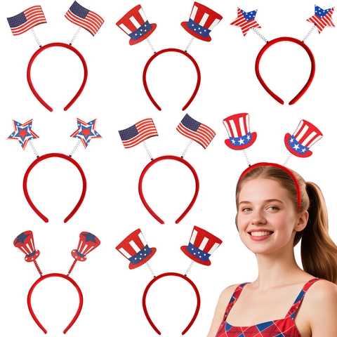 USA Independence Day Headband 4th Of July Party Decorations Red White Blue Tinsel Stars USA Letters Patriotic Headpiece Accessory