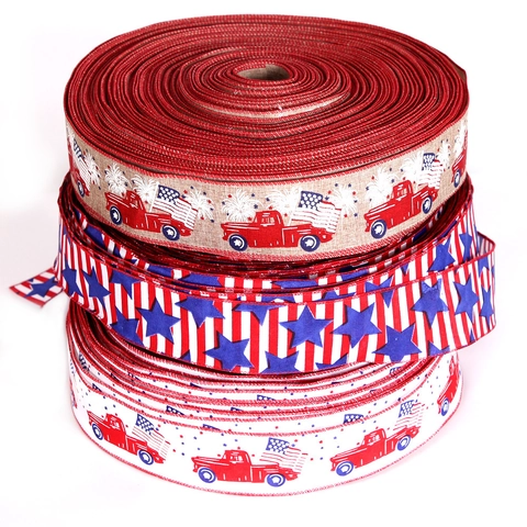 Patriottisch Onafhankelijkheidsdag Jute Lint Met Draadrand Amerikaanse Vlag Ster Vrachtwagen Print Lint Voor DIY Feest Decoratie Thuis