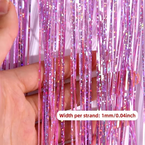 Laser Tinsel Fringe Garland Banner For Birthday Party Wedding Background Decoration Holographic PET Rain Silk Curtain
