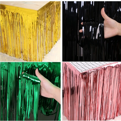 Jupe de Table à Franges en Guirlandes Métalliques pour Décorations de Fête Anniversaire Mariage Rideau de Bureau en Aluminium