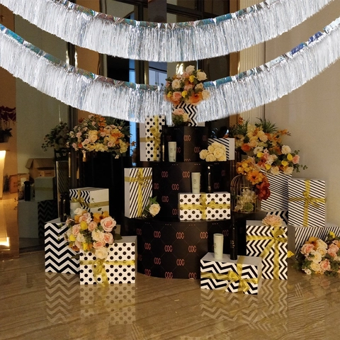 Banner de Cortina de Flecos de Oropel Láser Guirnalda de Oropel Holográfica Para Decoración de Pared de Fondo de Fiesta de Boda