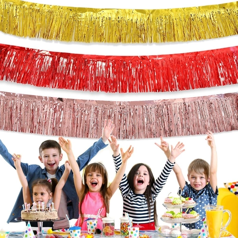 Metallic Tinsel Fringe Curtain Banner For Party Backdrop Birthday Wedding Festive Wall Decoration PET Streamer Garland Decor