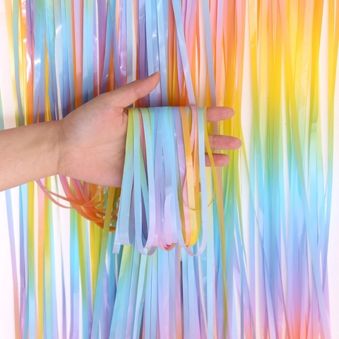 Cortina de Franjas de Arcoíris Degradado de Macarron Fondo de Papel de Aluminio Metálico para Decoración de Fiesta de Cumpleaños Boda