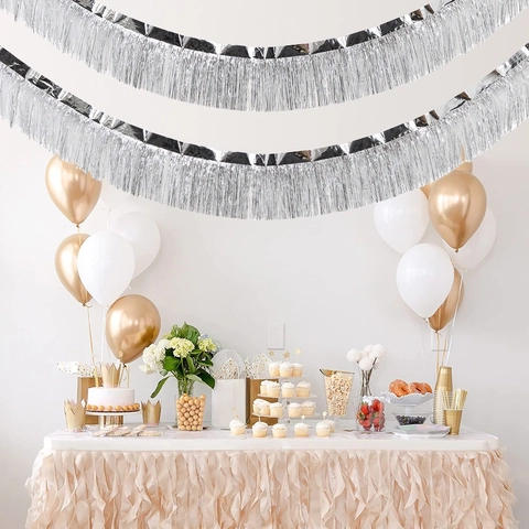 Tenda a Frange in Lamina PET Metallizzata Ghirlanda di Nappe per Sfondo Festa di Compleanno Matrimonio Stelle Filanti Lucide Decorazione Parete