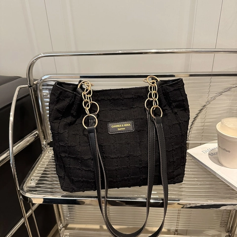 Bolso Tote Plisado de Gran Capacidad para Mujer Bolso de Hombro de Poliéster de Color Sólido Con Correa de Cadena de Metal
