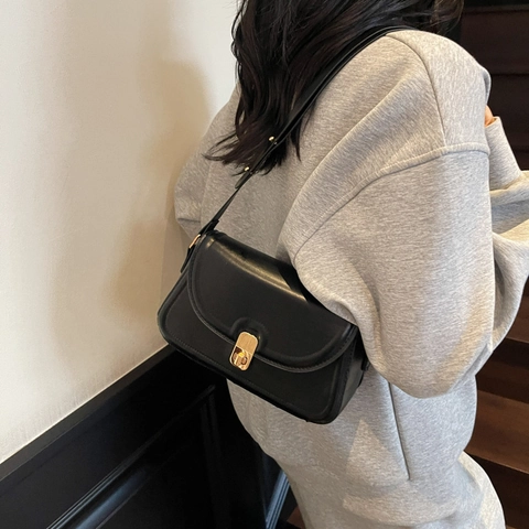Dames Retro PU Lederen Schoudertas Minimalistische Vierkante Tas Met Gouden Metalen Sluiting Nagelriem Voor Dagelijks Gebruik