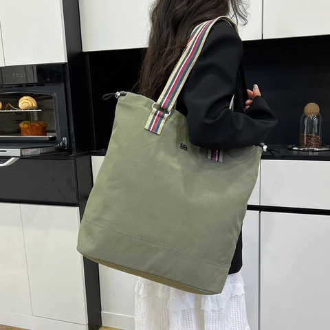 Große Kapazität Stoff Tragetasche Damen Sommer Mode Schultertasche Gestreifter Gurt Kordelzug Lässige Handtasche