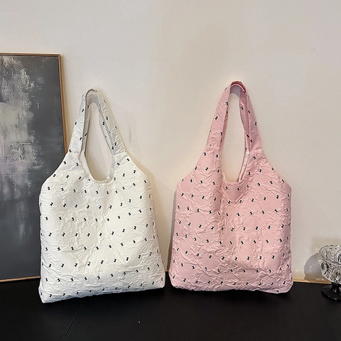 Mode Blase Falten Einkaufstasche Große Kapazität Leichter Stoff Umhängetasche Mit Druckmuster Lässige Handtasche Für Damen