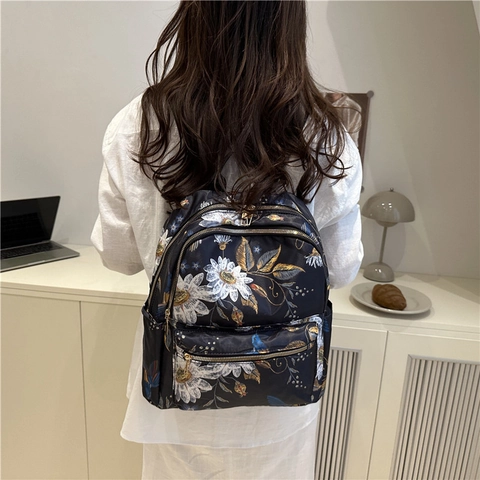 Damen Mode Nylon Rucksack Bedruckt Schmetterling Blumen Kirschmuster Casual Reisen Multi-Taschen Große Kapazität Schultasche