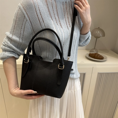 Women's Fashion PU Leather Bucket Bag Minimalist Lychee Pattern Crossbody Bag With Adjustable Strap Vintage Tote Handbag Daily Bag