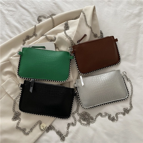 Mode Krokodilmuster PU Leder Umhängetasche Mit Metallkette Nietendekoration Kleine Quadratische Schultertasche Für Damen Alltag