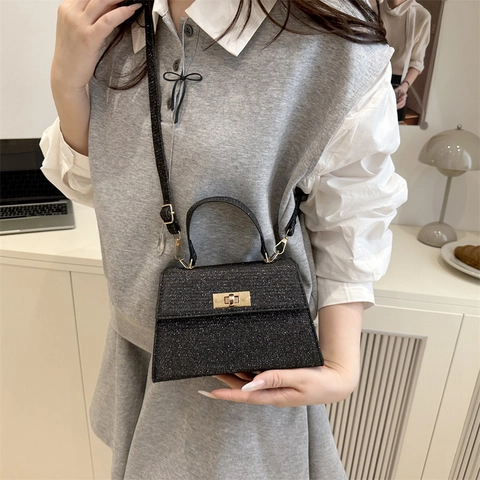 Borsa a Mano da Donna alla Moda con Paillettes Glitterate Stile Kelly Borsa a Tracolla con Chiusura Dorata per Feste Serali
