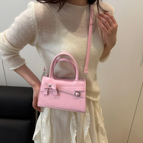 Trendy PU Leer Kleine Vierkante Schoudertas Stijlvolle Strik Boodschappentas Elegante Crossbody Handtas Voor Dames Casual Dagelijks