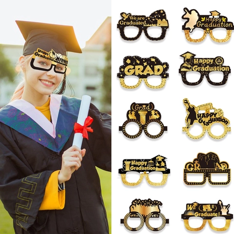 Black Gold Graduation Paper Glasses Glitter Photo Booth Props Graduation Party Ceremony Celebration Graduation Cap Decorative Glasses