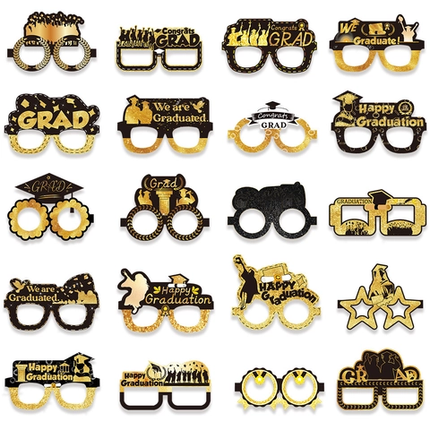 Black Gold Graduation Paper Glasses Glitter Photo Booth Props Graduation Party Ceremony Celebration Graduation Cap Decorative Glasses