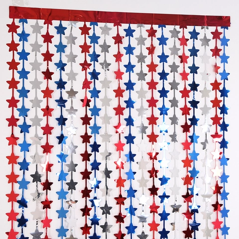 Unabhängigkeitstag Stern Folienfransen Vorhang Lametta Hintergrund Metallische Sterne Girlande Party Dekoration Rot Silber Blau